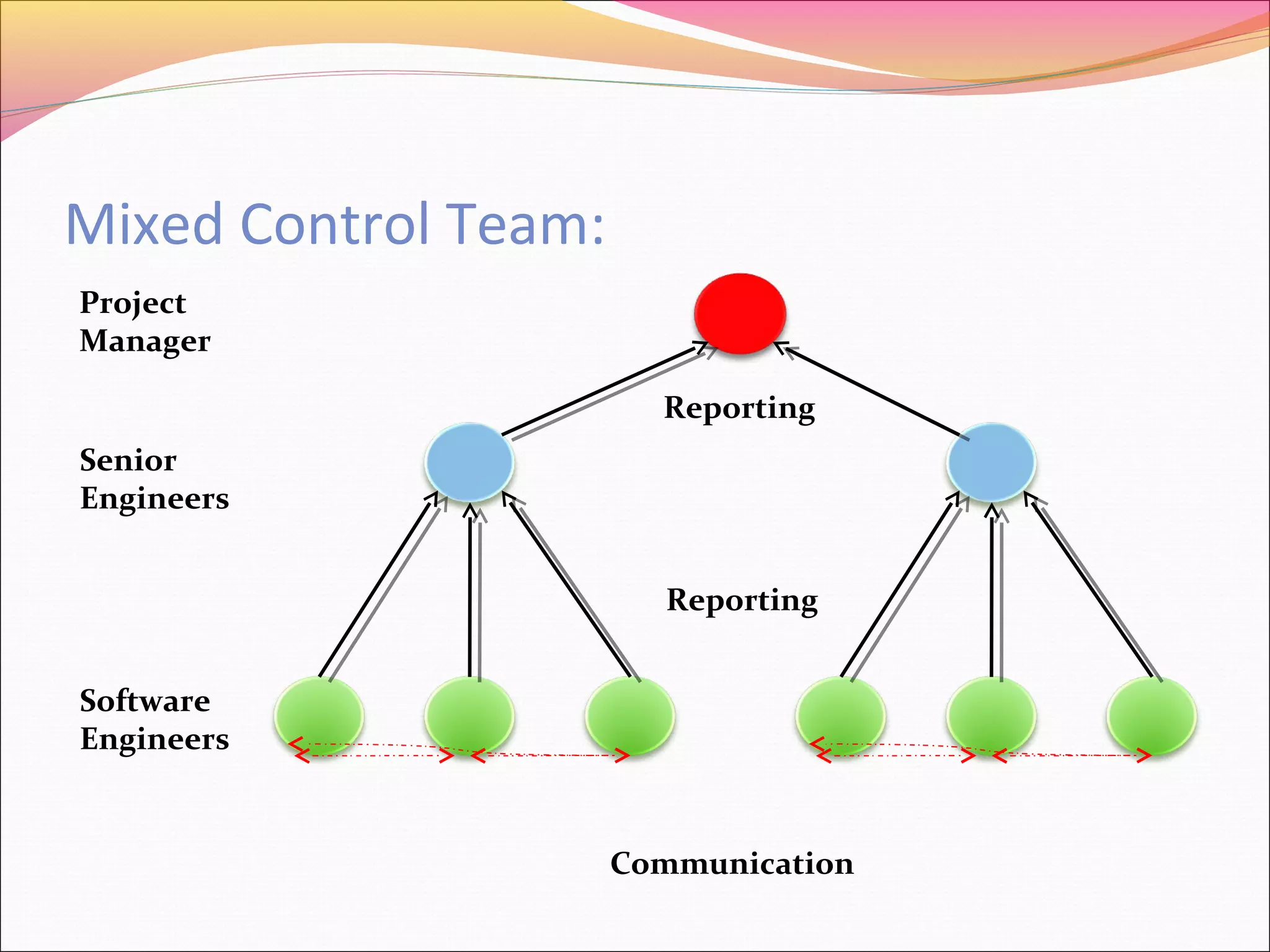Mixed Control Team:
Project
Manager
Reporting
Senior
Engineers
Reporting
Software
Engineers

Communication

 