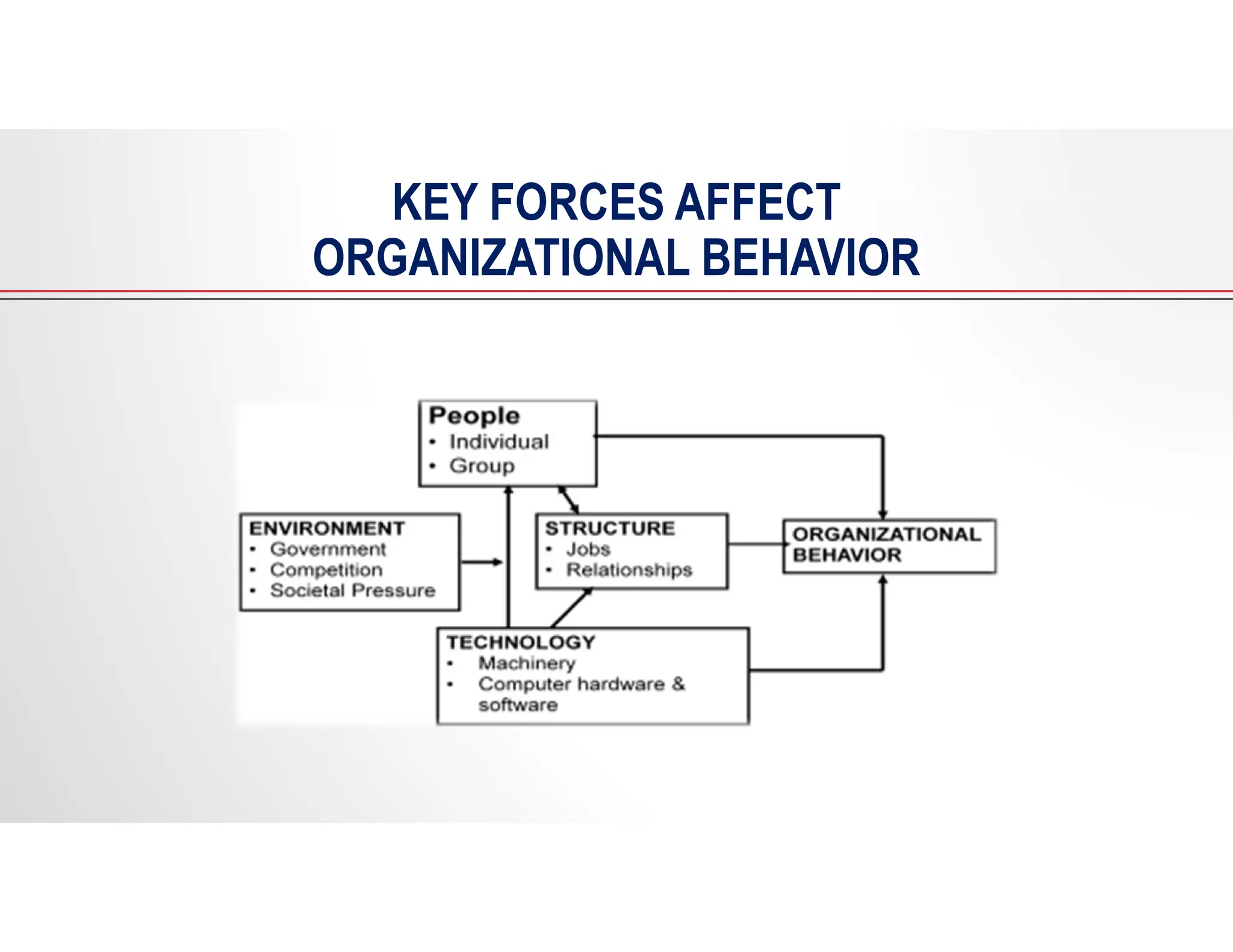 KEY FORCES AFFECT
ORGANIZATIONAL BEHAVIOR
 