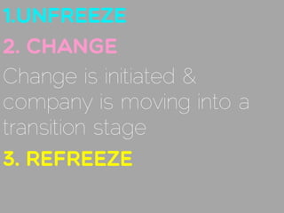 Change is initiated &
company is moving into a
transition stage
 