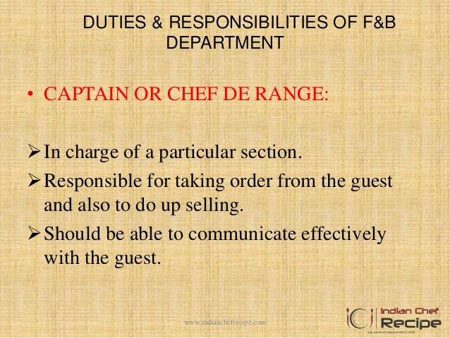 Organization Chart Of Food And Beverage Department