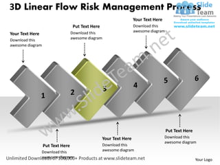 3D Linear Flow Risk Management Process
                                                                    Your Text Here
                                   Put Text Here                    Download this
                                  Download this                     awesome diagram
Your Text Here
Download this                     awesome diagram
awesome diagram




                                                                                      Put Text Here
                                                   Your Text Here                    Download this
                                                                                     awesome diagram
                  Put Text Here                     Download this
                 Download this                      awesome diagram
                 awesome diagram
                                                                                                      Your Logo
 