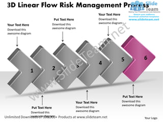 3D Linear Flow Risk Management Process
                                                                    Your Text Here
                                   Put Text Here                    Download this
                                  Download this                     awesome diagram
Your Text Here
Download this                     awesome diagram
awesome diagram




                                                                                      Put Text Here
                                                   Your Text Here                    Download this
                                                                                     awesome diagram
                  Put Text Here                     Download this
                 Download this                      awesome diagram
                 awesome diagram
                                                                                                      Your Logo
 