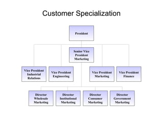 Customer Specialization President Vice President Marketing Vice President Finance Vice President Industrial Relations Vice President Engineering Director Institutional Marketing Director Consumer Marketing Director Government Marketing Director Wholesale Marketing Senior Vice President Marketing 
