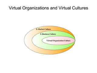 Virtual Organizations and Virtual Cultures Virtual Organization Culture E-Business Culture E-Market Culture 