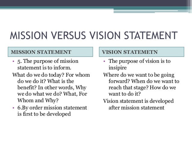 Organization mission statement and vision