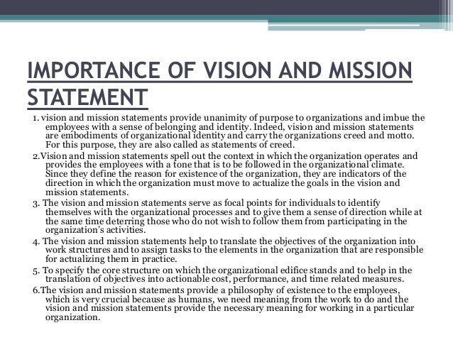 Importance Of Organizational Vision Organization mission statement and vision
