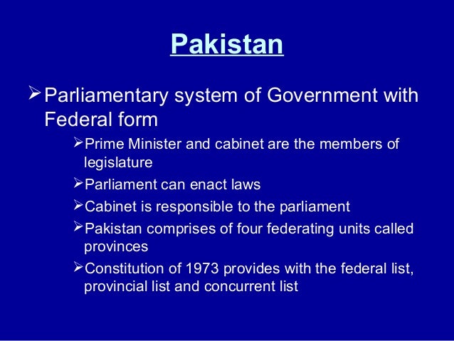 organization of the government form of government in pakistan