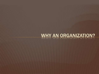 WHY AN ORGANIZATION?
 