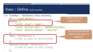 View :: Define (with events)
Define events &
trigger point
function that will be
called when event is
triggered.
 
