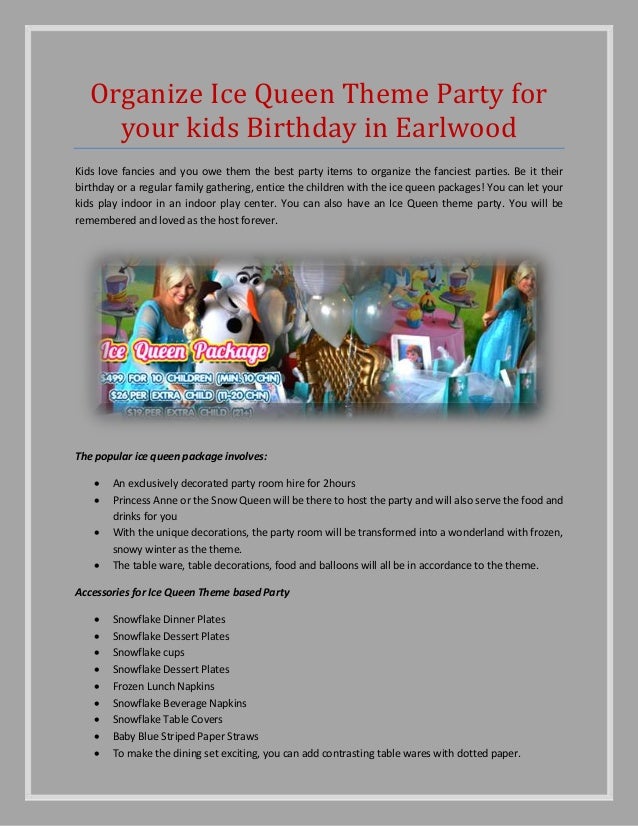 Organize Ice Queen Theme Party For Your Kids Birthday In Earlwood