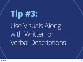 Tip #3:
Use Visuals Along
with Written or
Verbal Descriptions
[1]
8
 