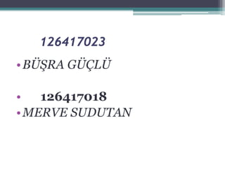 126417023
• BÜŞRA GÜÇLÜ

•   126417018
• MERVE SUDUTAN
 