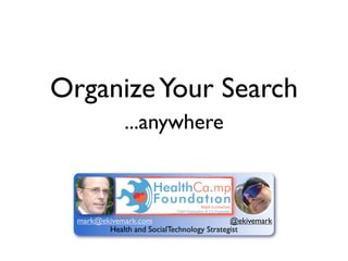 Organize Your Search
              ...anywhere



  mark@ekivemark.com                        @ekivemark
         Health and SocialTechnology Strategist
 