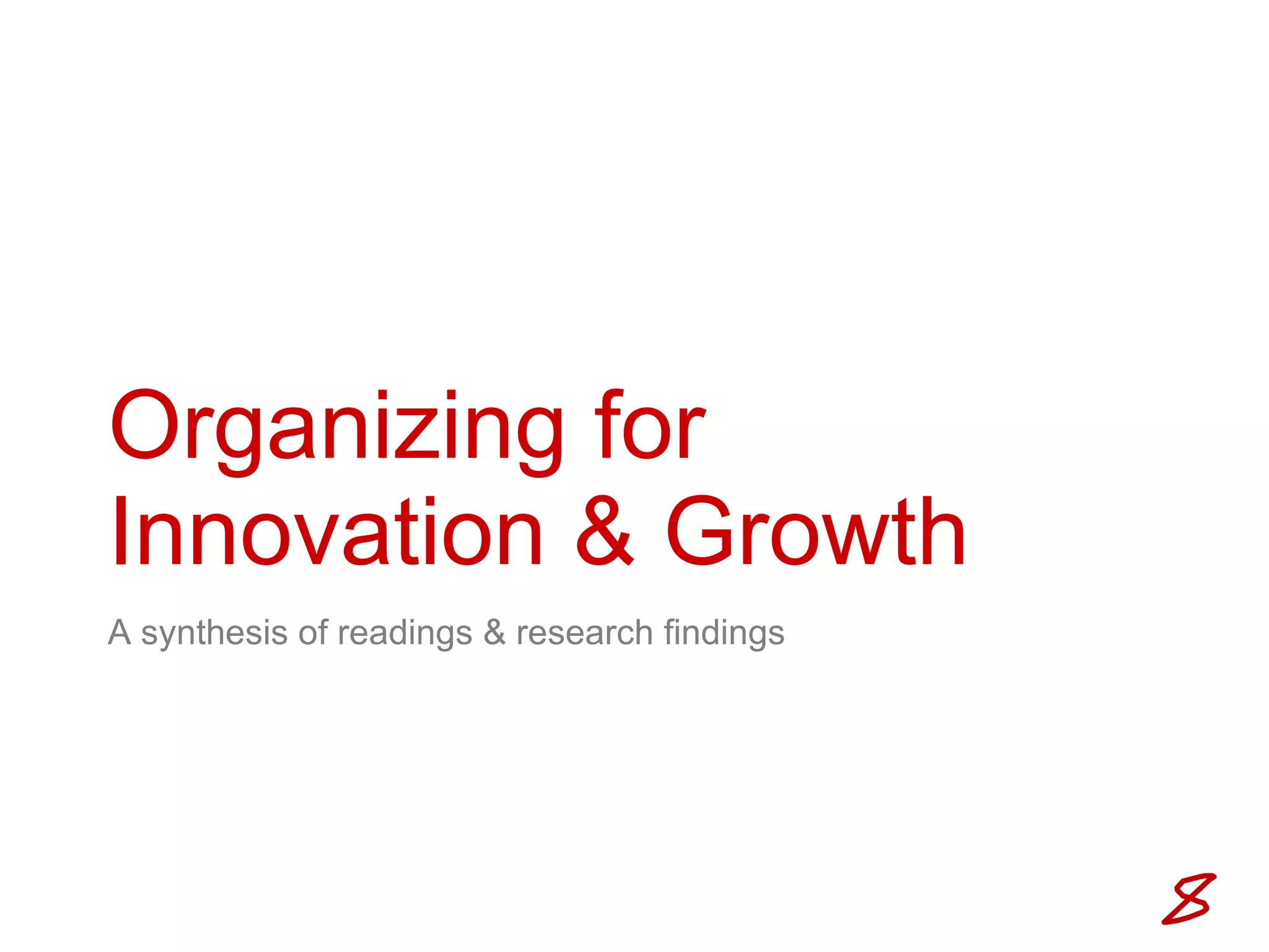 Organizing for Innovation & GrowthA synthesis of readings & research findings