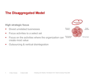 The Disaggregated ModelHigh strategic focusDivest unrelated businessesFocus activities to a select setFocus on the activities where the organization can create most valueOutsourcing & vertical disintegration14 March 2008© Marc Sniukas7Following John Roberts „The Modern Firm“ Oxford University Press 2004