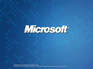 © 2002 Microsoft Corporation. All rights reserved. This presentation is for informational purposes only. Microsoft makes no warranties, express or implied, in this summary. 