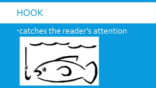 HOOK
catches the reader’s attention
 