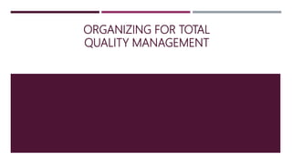ORGANIZING FOR TOTAL
QUALITY MANAGEMENT
 