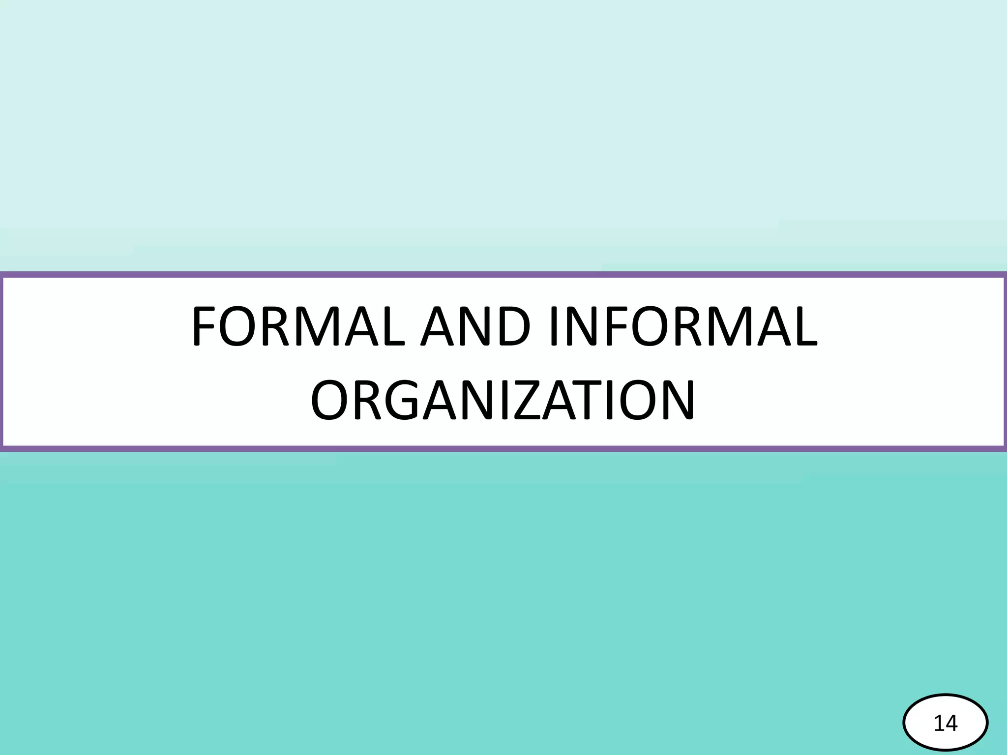 FORMAL AND INFORMAL
ORGANIZATION
14
 