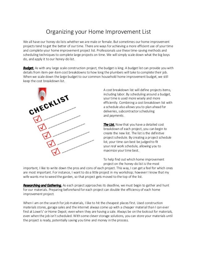 organizing your home improvement list home improvement budget