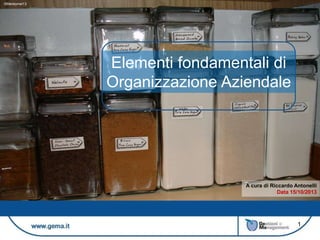 ©Merelymel13

Elementi fondamentali di
Organizzazione Aziendale

A cura di Riccardo Antonelli
Data 15/10/2013

1

 