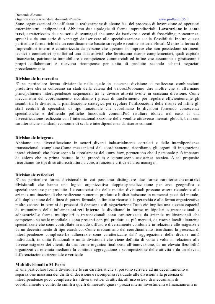 Appunti di Organizzazione aziendale: domande