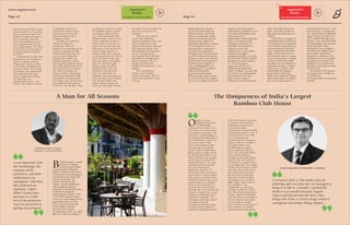 - Bhiksham Gujja, Ecologist,
Naandian - Farm Unit #A10
hiksham Gujja, a world
Brenowned ecologist,
was born and brought
up in Suryapet, Nalgonda
district. With his roots firmly
entrenched in rural Telangana,
his trajectory has taken him
all over the world. “My
mother still lives in the
village,” narrates Bhiksham
who completed his post
doctorate at McGill university,
in Montreal Canada in
environmental sciences when
it was still in nascent stages,
“Like every other Indian of my
generation I moved to the
west. I got bored and came
back to India. I became
involved in the Deccan
Development Society, as a field
director. I lived in a village in
Medak district for about 6
years and worked with the
Harijan women. I felt I had
done my bit and also reality
kicked in when I got married
and had a kid. I had to do
something substantial. I joined
UN and moved to Geneva. I
switched jobs. I was part of
the Think Tank and policy
making group. This was in the
late 90s. I was involved in the
housing as well. I was offered
a job in WWF International to
head the water program. It
was a challenging but very
fulfilling phase. I was able to
build an international
program in Switzerland.
However, there comes a time
in your life when you want to
do your own thing. So in 2010
I quit my job and started a
small Farmers’ initiative to use
less water and produce more
which took me to
Maharashtra, Zaheerabad and
Kenya. We impart certain
techniques to farmers to
maximise their produce by
using less water. Our
endeavour is to offer simple
solutions to complex
problems, basically. I was also
involved with ICRISAT and we
developed several techniques
for 10 years to grow
sugarcane and rice etc. I
initiated and headed that
project. Children, 26 years old
son and 19 year old daughter
grew up there and I can’t
expect them to uproot
themselves from Switzerland
where they have grown up
there. I do make an effort to
keep them in touch with our
culture.”
“I don’t have a property in
Hyderabad and we still live in
a rented house in Switzerland.
I never felt the need earlier to
own anything but this time
when I wanted to get back to
India, I felt it made sense to
put my roots down in a space.
I saw several projects, around
30, but I found them either
too flashy or too cramped or
statement oriented. I couldn’t
relate to any of those. I did
contemplate developing a
green project with some
builders but somehow things
didn’t fall in place. To build or
buy a farm house wasn’t a
practical option for me. A year
and a half ago, I had gone to
see a trendy house in Rajendra
nagar. On the way back, my
driver Mallesh brought me to
Organo. I was impressed with
the terminology, the exposure
of the promoters, their
enthusiasm was contagious.
And then they followed up. I
don’t think I would have
invested in a villa here if the
promoters were not proactive
in getting me on board. The
clincher for me was the fact
that this is the closest to what
I had in mind.
His stature in the country
is as huge as it is outside, as
an intellectual,
environmentalist, professional
scientist.
 