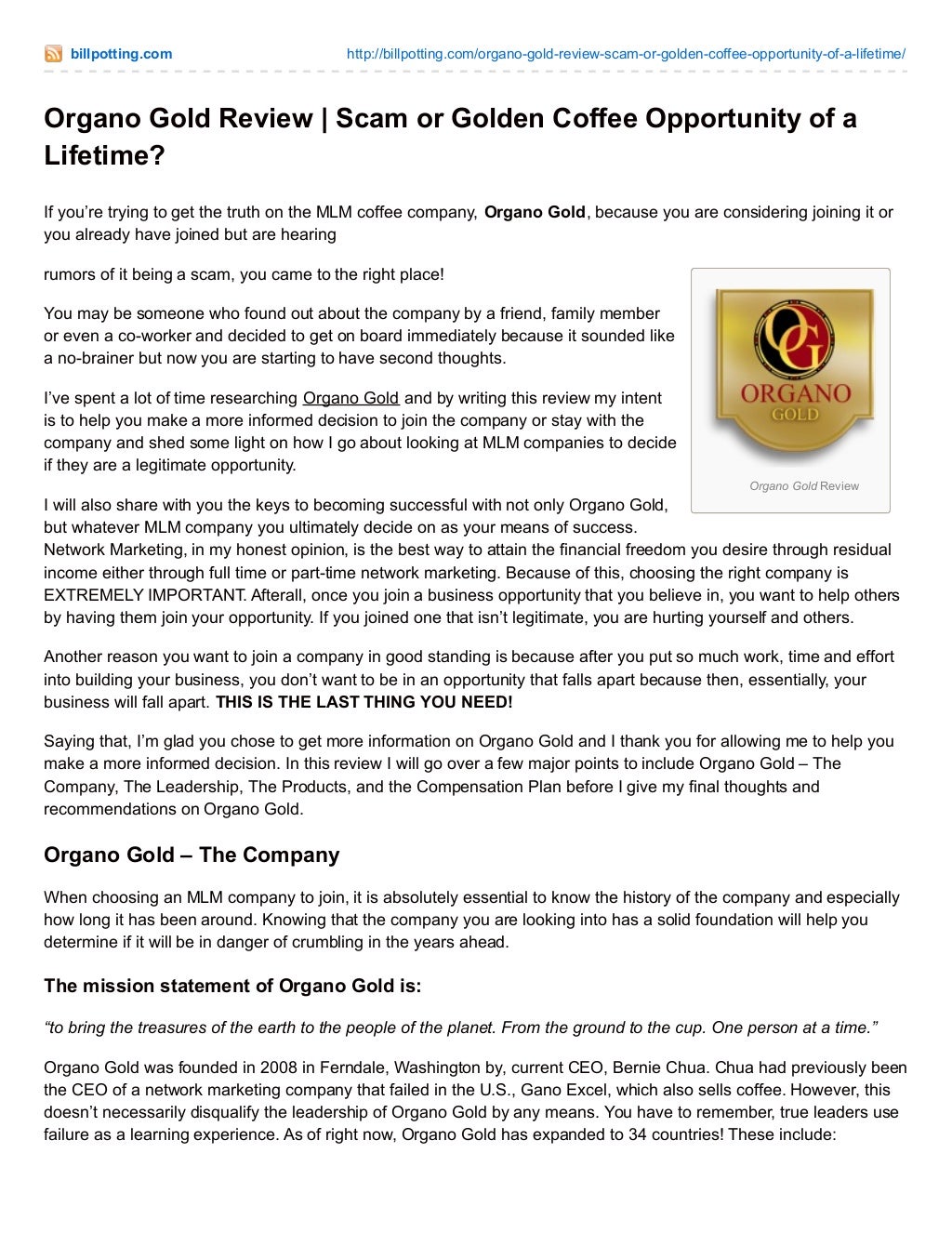 Organo Gold Review Scam or Golden Coffee Opportunity of a Lifetime?