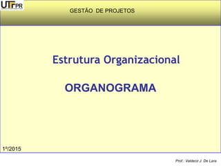 Estrutura Organizacional
ORGANOGRAMA
Prof.: Valdecir J. De Lara
GESTÃO DE PROJETOS
1º/2015
 