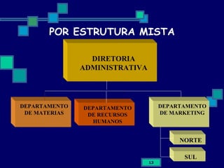 POR ESTRUTURA MISTA DIRETORIA ADMINISTRATIVA DEPARTAMENTO  DE MATERIAS DEPARTAMENTO  DE RECURSOS  HUMANOS DEPARTAMENTO  DE MARKETING NORTE SUL 