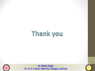 Dr. Mishu Singh
Pt. D. D. U Govt. Girls P.G. College, Lucknow
 