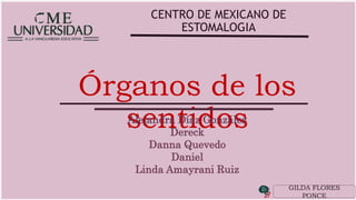 CENTRO DE MEXICANO DE
ESTOMALOGIA
Órganos de los
sentidos
Alejandra Díaz González
Dereck
Danna Quevedo
Daniel
Linda Amayrani Ruiz
GILDA FLORES
PONCE
 