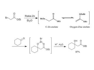 BrZn
OEt
O
OEt
OZnBr
C-Zn enolate Oxygen-Zinc enolate
 