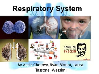 Respiratory System




 By Aleks Chernyy, Ryan Blount, Laura
           Tassone, Wassim
 