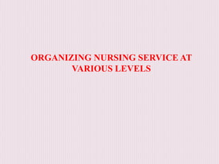 ORGANIZING NURSING SERVICE AT
VARIOUS LEVELS
 