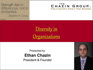 Diversity in 
Organizations 
Presented by: 
Ethan Chazin 
President & Founder 
 