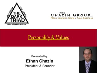 Personality & Values 
Presented by: 
Ethan Chazin 
President & Founder 
 