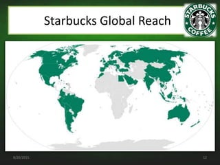 Starbucks Global Reach
8/20/2015 12
 