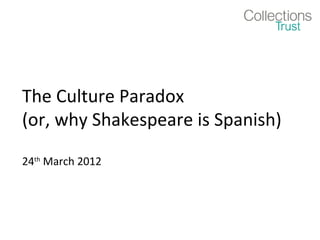 The Culture Paradox
(or, why Shakespeare is Spanish)

24th March 2012
 