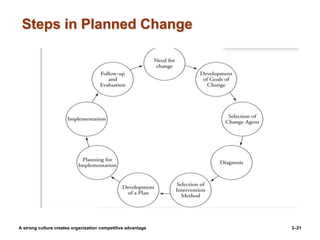 Steps in Planned Change
A strong culture creates organization competitive advantage 3–21
 