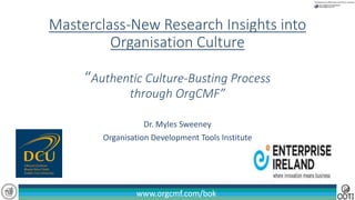 www.orgcmf.com/bokwww.orgcmf.com/bok
Masterclass-New Research Insights into
Organisation Culture
“Authentic Culture-Busting Process
through OrgCMF”
Dr. Myles Sweeney
Organisation Development Tools Institute
 