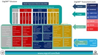 www.orgcmf.com/bok
DSMT 15
Level
Analysis
Diagnostic
Triage
Sensor
Deep
Diagnostic
OrgCMF™ Structure OrgCMF™ Assessment Levels
 