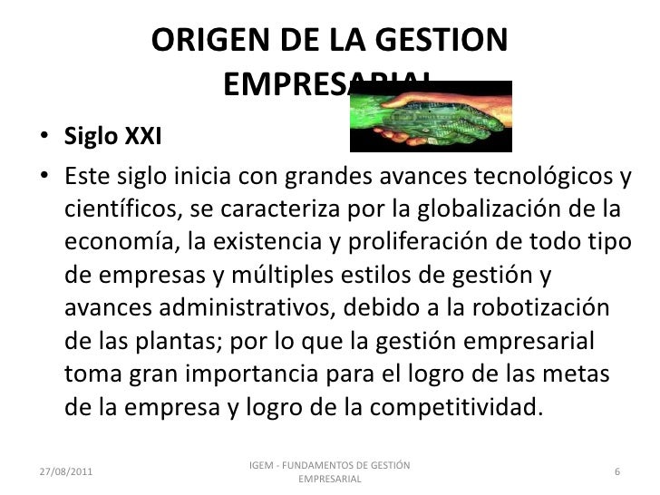Orígenes y teorias de la gestion empresarial