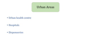 • Urban health centre
• Hospitals
• Dispenseries
Urban Areas
 