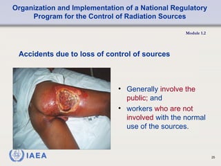 Organization and Implementation of a National Regulatory
Program for the Control of Radiation Sources
Module 1.2
25
• Generally involve the
public; and
• workers who are not
involved with the normal
use of the sources.
Accidents due to loss of control of sources
 