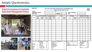 Sample Questionnaire:
Royal Government of Cambodia
Road Asset Management Project
Community survey activity
 