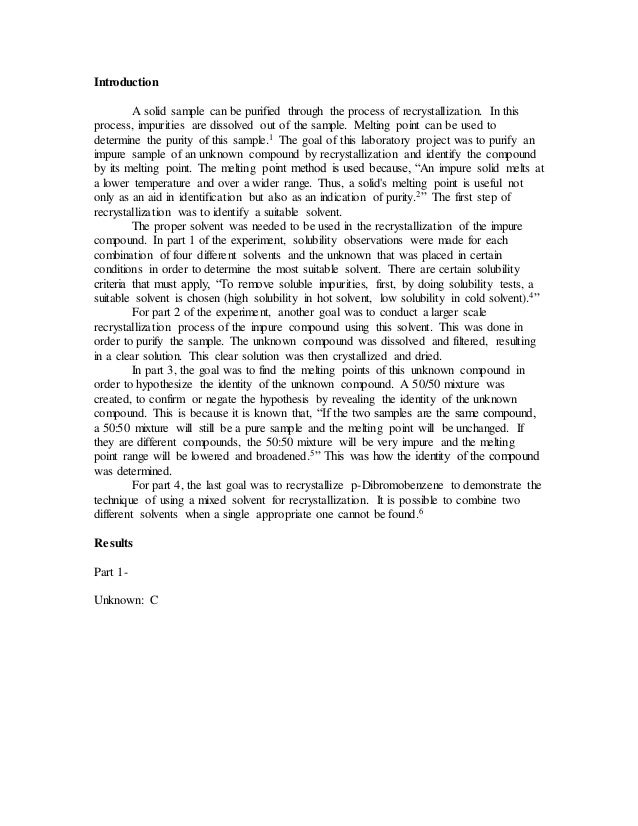 Sample lab report recrystallization