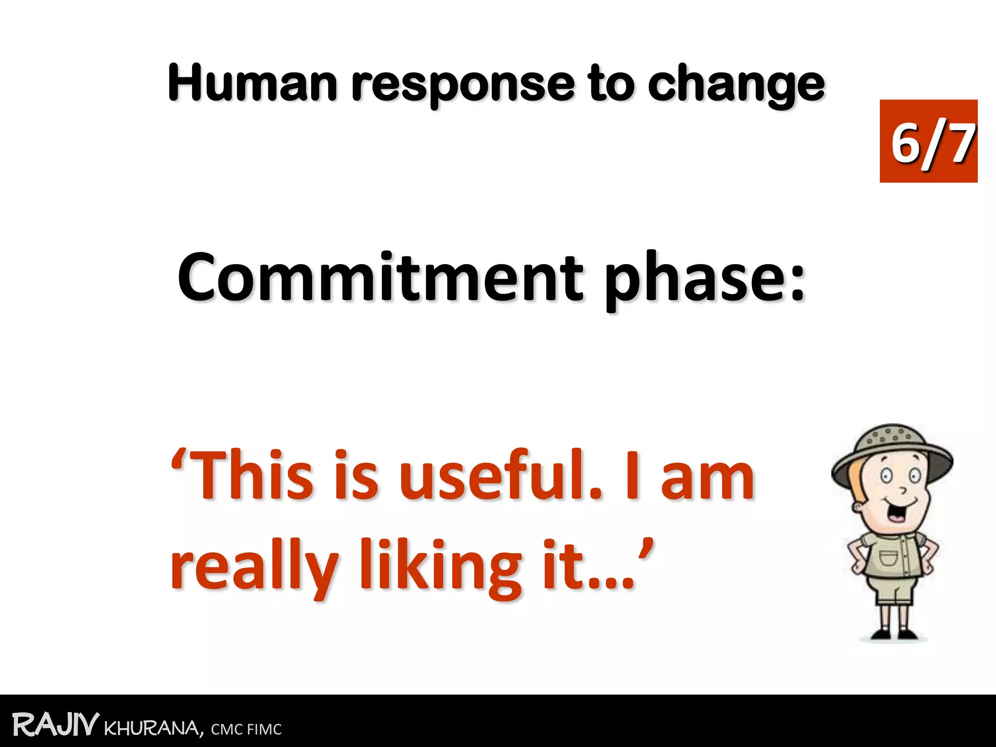 RajivKhurana, CMC FIMC
Human response to change
Commitment phase:
‘This is useful. I am
really liking it…’
6/7
 