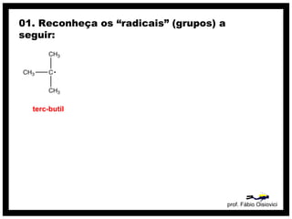 prof. Fábio Oisiovici
01. Reconheça os “radicais” (grupos) a
seguir:
terc-butil
 