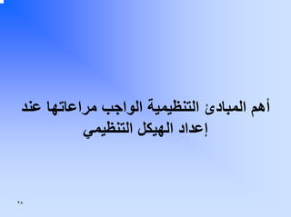 ‫أهﻢ اﻟﻤﺒﺎدئ اﻟﺘﻨﻈﻴﻤﻴﺔ اﻟﻮاﺟﺐ ﻣﺮاﻋﺎﺗﻬﺎ ﻋﻨﺪ‬
‫إﻋﺪاد اﻟﻬﻴﻜﻞ اﻟﺘﻨﻈﻴﻤﻲ‬

‫٥٢‬

 